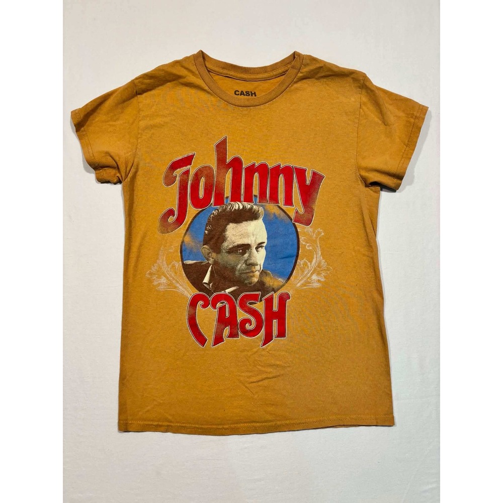 Johnny Cash Graphic T-Shirt Mustard Yellow Portrait Music Tee Small SM